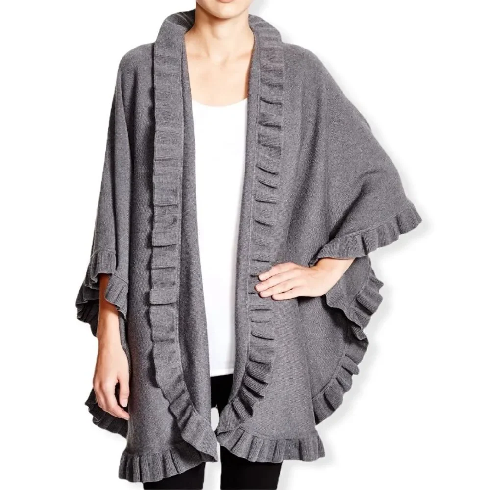 Lane d'Olimpia Made in Italy Ruffled Italian Wool Wrap Poncho
